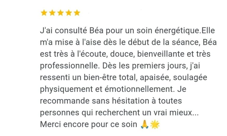avis client séance énergétique sérénité retrouvée